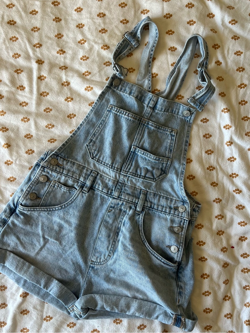 We The Free Light Blue Denim Short Overalls